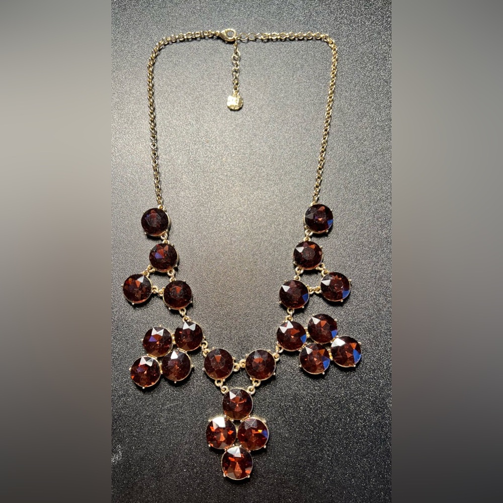 Monet Champagne Rivoli Cut Rhinestone Gold Tone Dangle Drop Statement Necklace
